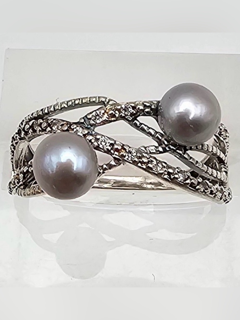 Nataliya Collister Grey Pearl & Sterling Silver Cocktail Ring | Signed | Size 6